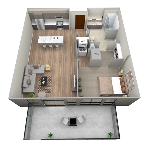 Floor plan for 1 bed, 1 bath, 860 sqft